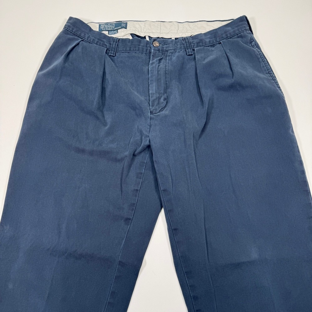 Polo Ralph Lauren Ethan Pant Mens 34x30 Navy Blue Pleated Chino Cotton Tag 34x32 - Picture 8 of 16